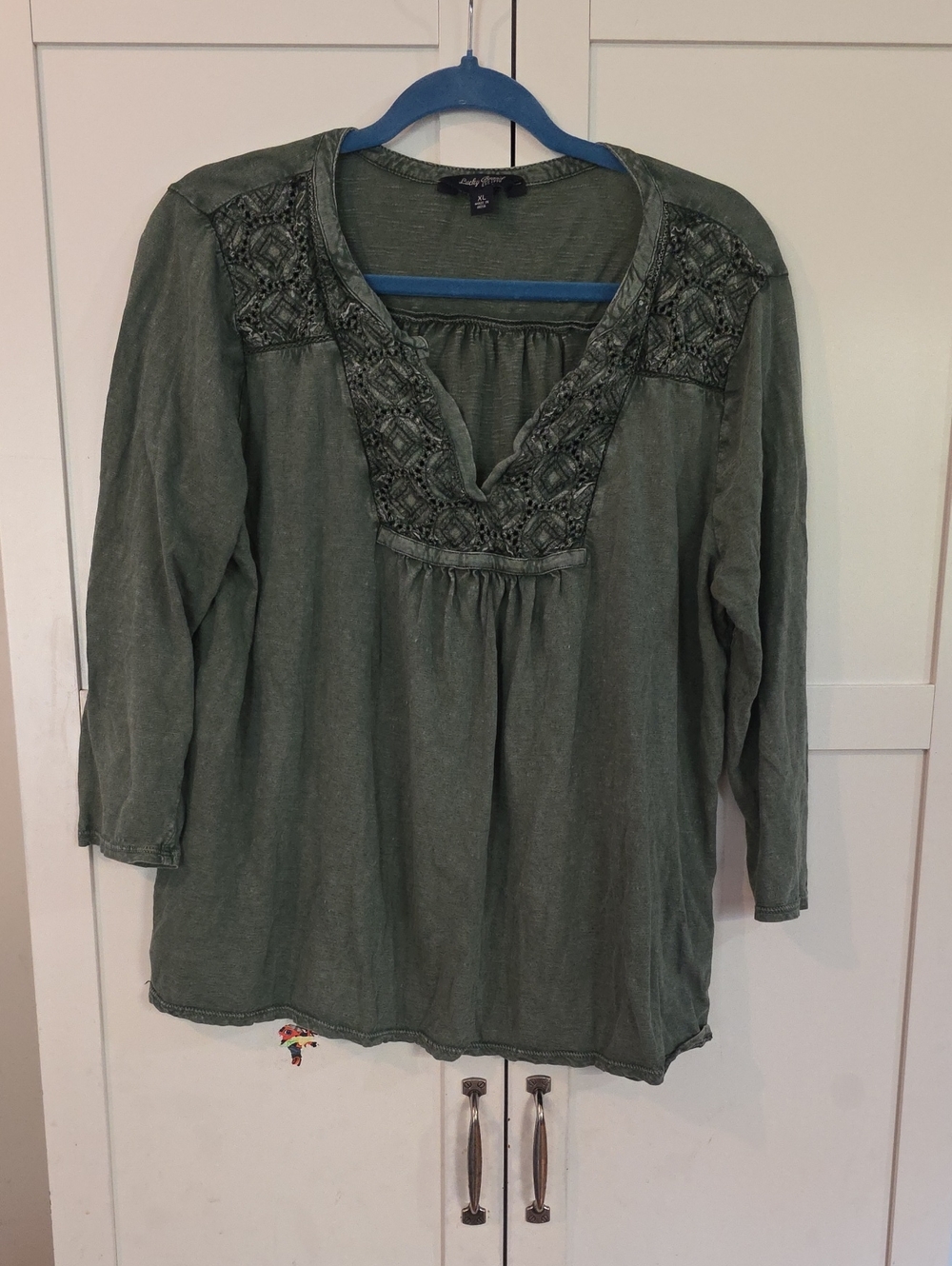 Lucky Brand Olive Green Embroidered V-Neck Tunic